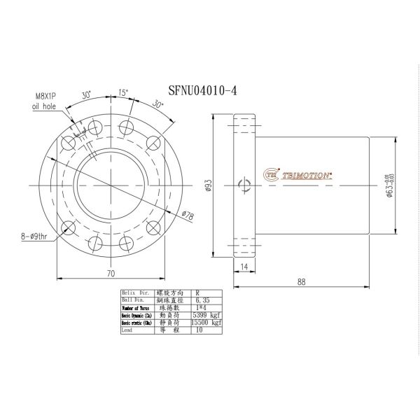Vis à billes type TBI SFUN SFNU04010 40mm Arbre cannelé à vis à billes