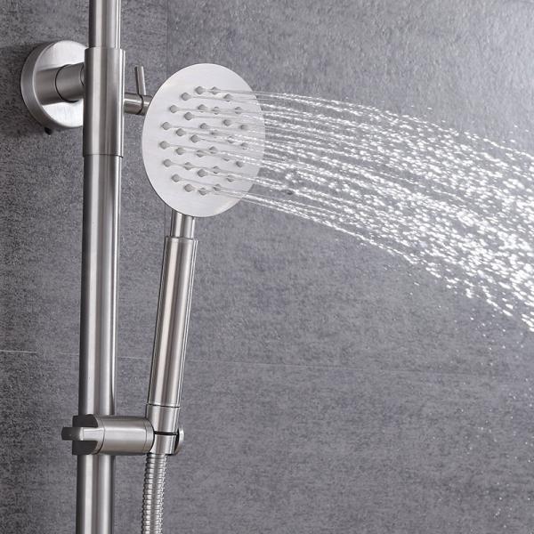 Modern Wall Mount Brushed Single Handle Stainless Bathroom Bath Shower Column Faucets Set