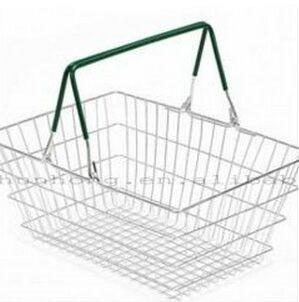 Grocery Store 19L Hand Shopping Basket Zinc Coated Silver Metallic Storage