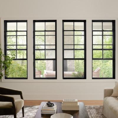 24x36 Vertical Sliding Black Aluminum Double Single Hang Window Para residência