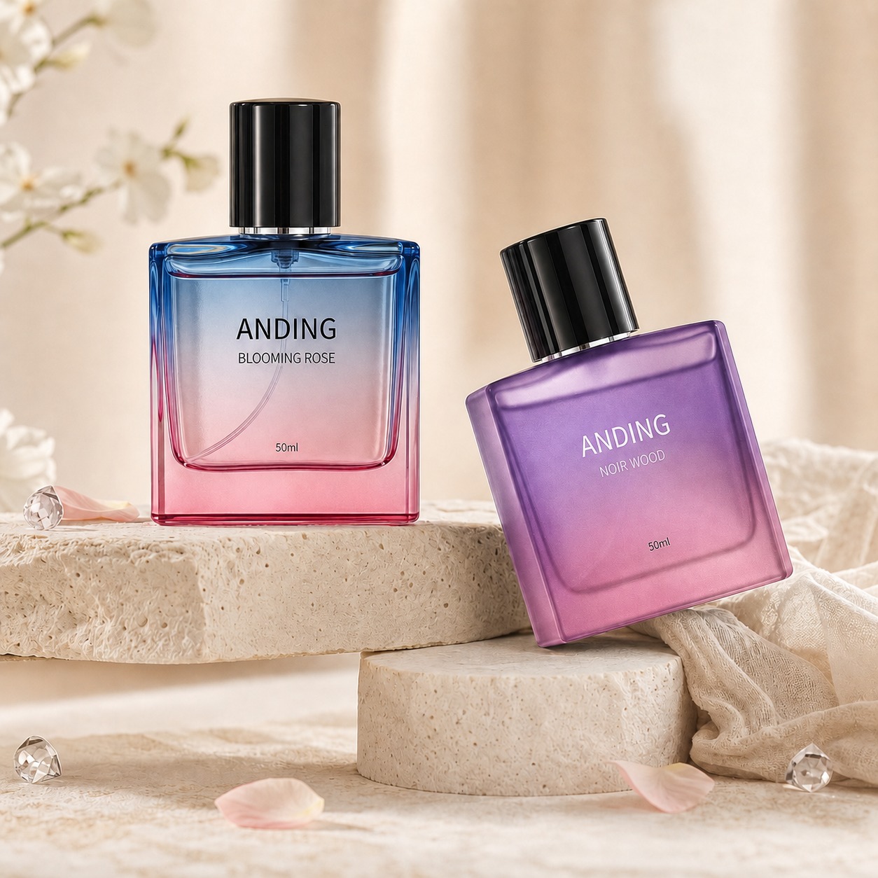 Perfume Bottle 50ml 100ml Square Glass Magnetic Cap Crimp Neck Empty Spray