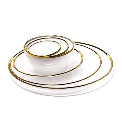 Custom Hand Blown13 Inch Glass Charger Plate with Bowl set with Gold Rim Heavy Duty Durable for Dinner
