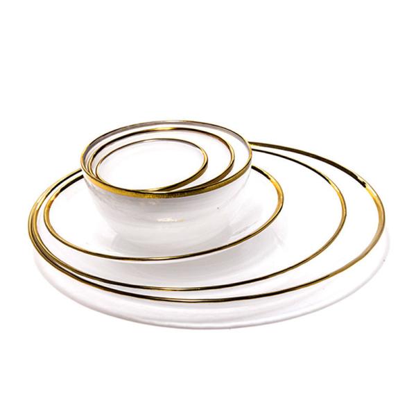 Custom Hand Blown13 Inch Glass Charger Plate with Bowl set with Gold Rim Heavy Duty Durable for Dinner