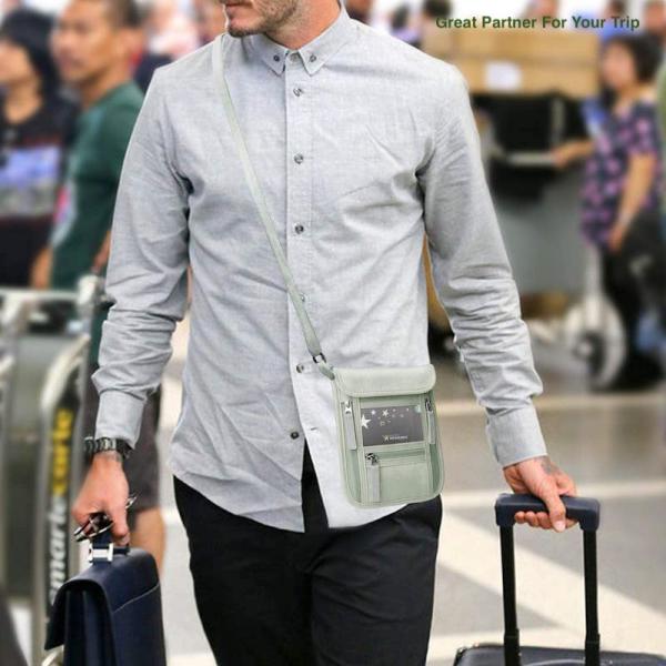 7.5*6'' Custom Waterproof Oxford Travel RFID Neck Wallet Passport Visa Holder