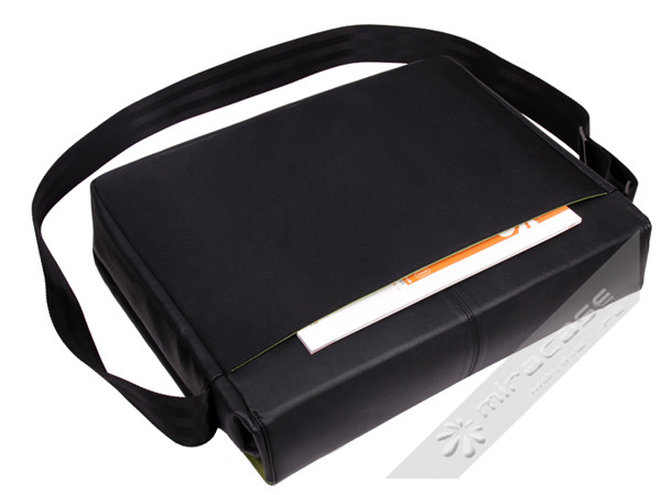 Mens Black / Green Fashion Micro Fiber Leather Mens Laptop Messenger Bag, 17 inch