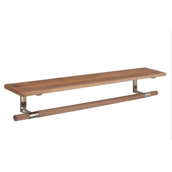 Wall Mounted Shop Display Fixtures Stainless Steel And Wood Floating Shelves