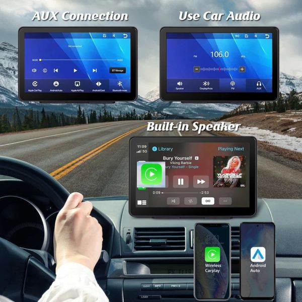 9 Inch Portable Carplay Radio Smart Touch Screen Wireless Carplay And Android Auto