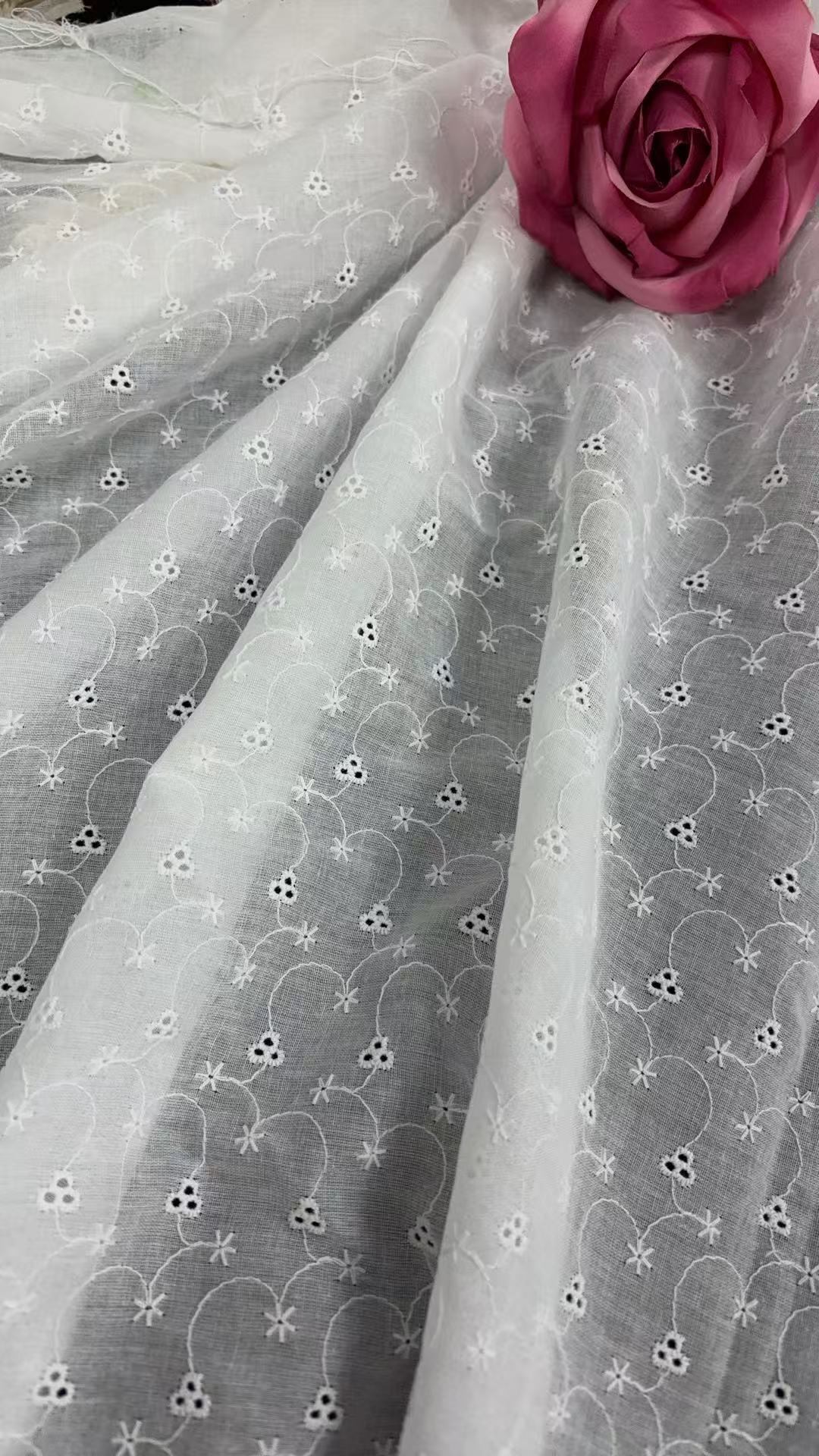 Cotton Eyelet Embroidery Fabric, Hollow Floral Circle Cut‑Work Fabric for Dress Blouse Sewing