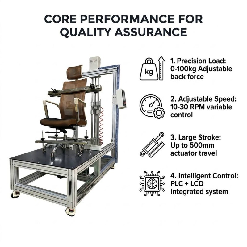 Furniture Lab Chair Push Back Tester Evaluate Office Chair Backrest & Tilt Mechanism Cycle Life Performance