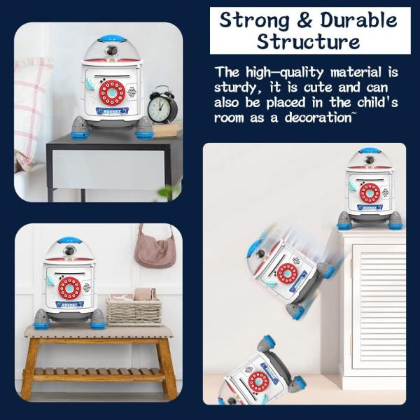 Kids ABS Material Pink And Blue Color Rocket Piggy Bank For Educational