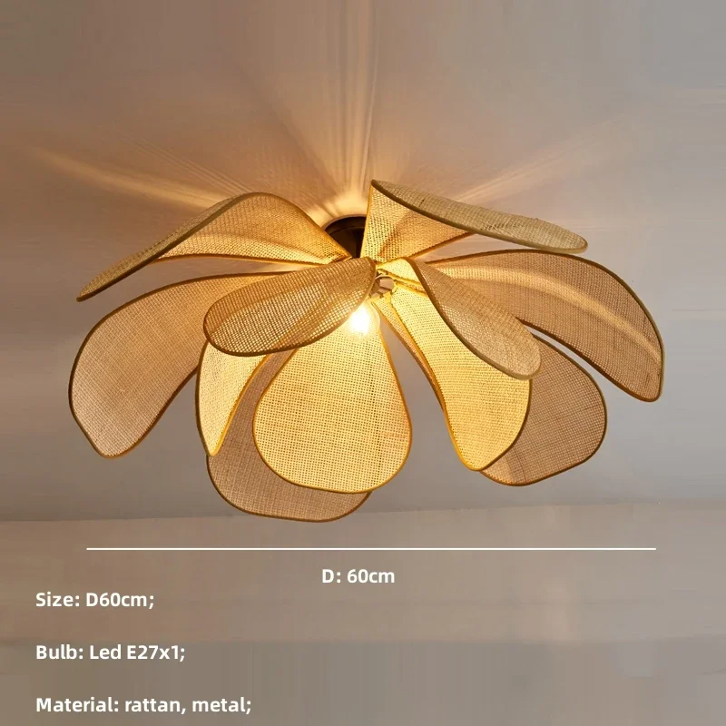 Restaurant Lighting Living Room Parlor Bar Decor Japanese Wicker Art Petal Pendant Light(WH-WP-141)