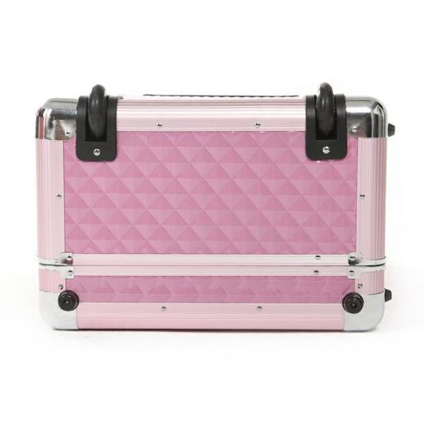 Розовый алюминиевый случай красоты с 2 ручками свертывая косметический случай для перемещения