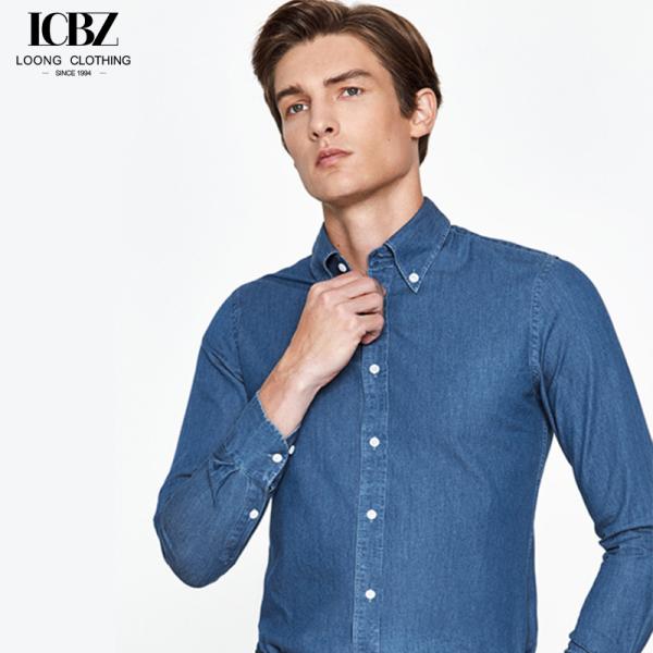 T-shirt en denim homme à manches longues sans fer et anti-rides pour les affaires occasionnelles