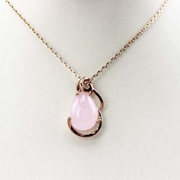 Rose Gold Plated 925 Silver Pear Shaped Rose Quartz Cubic Zirconia Pendant (P32)