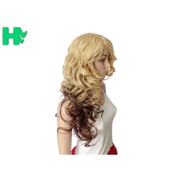 Dark Blonde Long Synthetic Wigs Normal Lace Natural Curly Fiber