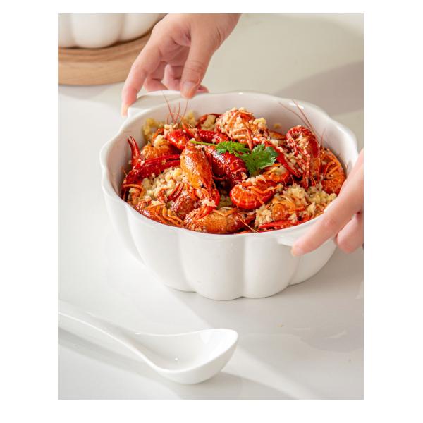 Ceramic Pumpkin Shape 9 Inch Microwave Ramen Bowl Soup Bowl Set For Occasion Presents