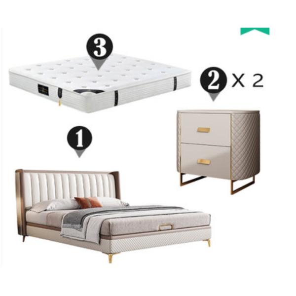 Светлый роскошный современный Cowhide верхнего слоя мебели спальни обил двуспальную кровать 1,8 метра