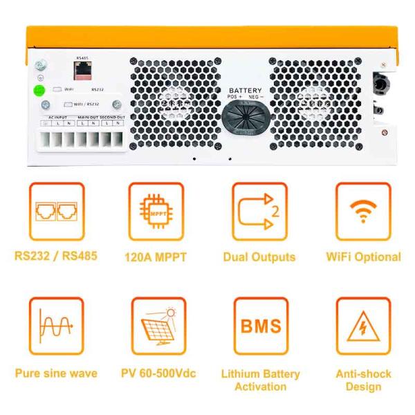 Чистая синусная волна 6.2KW гибридный инвертор 48V MPPT режим зарядки Включение/выключение сети Гибридный солнечный инвертор
