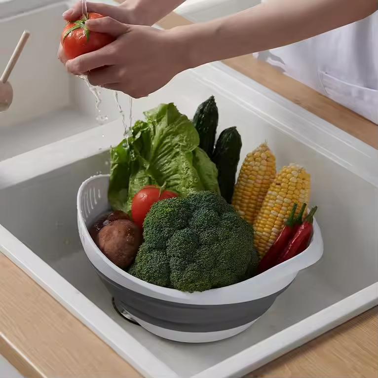 Muti-functional Eco-friendly Modern Foldable Design Silicone Folding Dish Storge Basket for Home Kitchen Food Storage