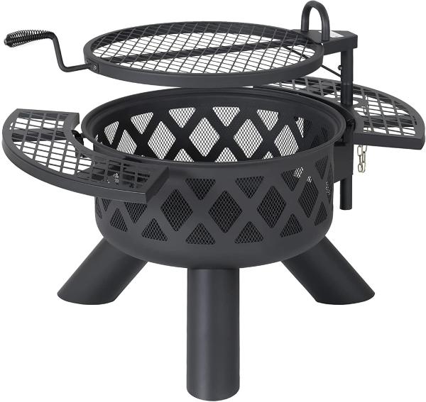 2-In-1 Outdoor Wood Burning Steel BBQ Grill Portable Fire Pit With Spark Screen Cover