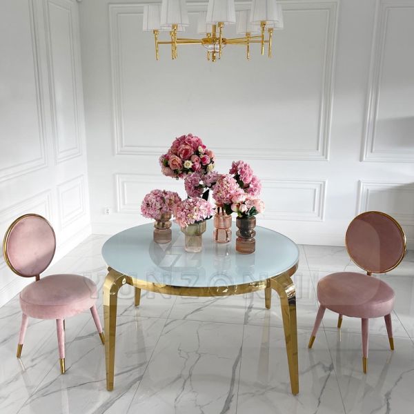 Luxury Gold Stainless Steel Glass Round Tables for Dining Hotel Living Room Modern Design for Banquets and Parties-Wholesale