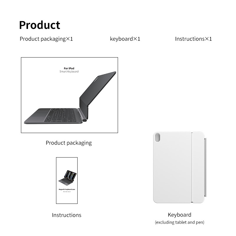 Premium Aluminum Magic Keyboard for iPad 10/ iPad 11 A16 Magnetic Keyboard Cover with Multi-Touch Glass Trackpad,ODM OEM