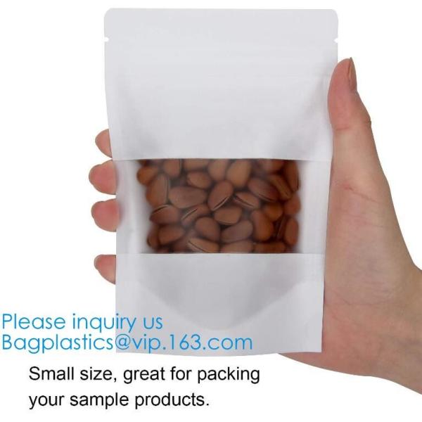 White Kraft Paper Stand Up Zipper Pouches Aluminum Foil High Barrier Quad Seal Bag For Food Package