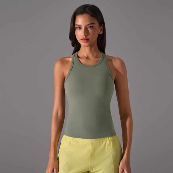 Women's Olive Green Racerback Workout Tank Top Moisture Wicking Slim Fit