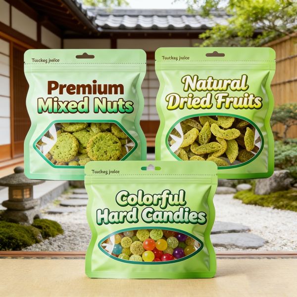 Custom Food Grade PE Resealable Three-Side Sealed Clear Window Snack Packaging Pouch for Dried Fruit and Nut Candy