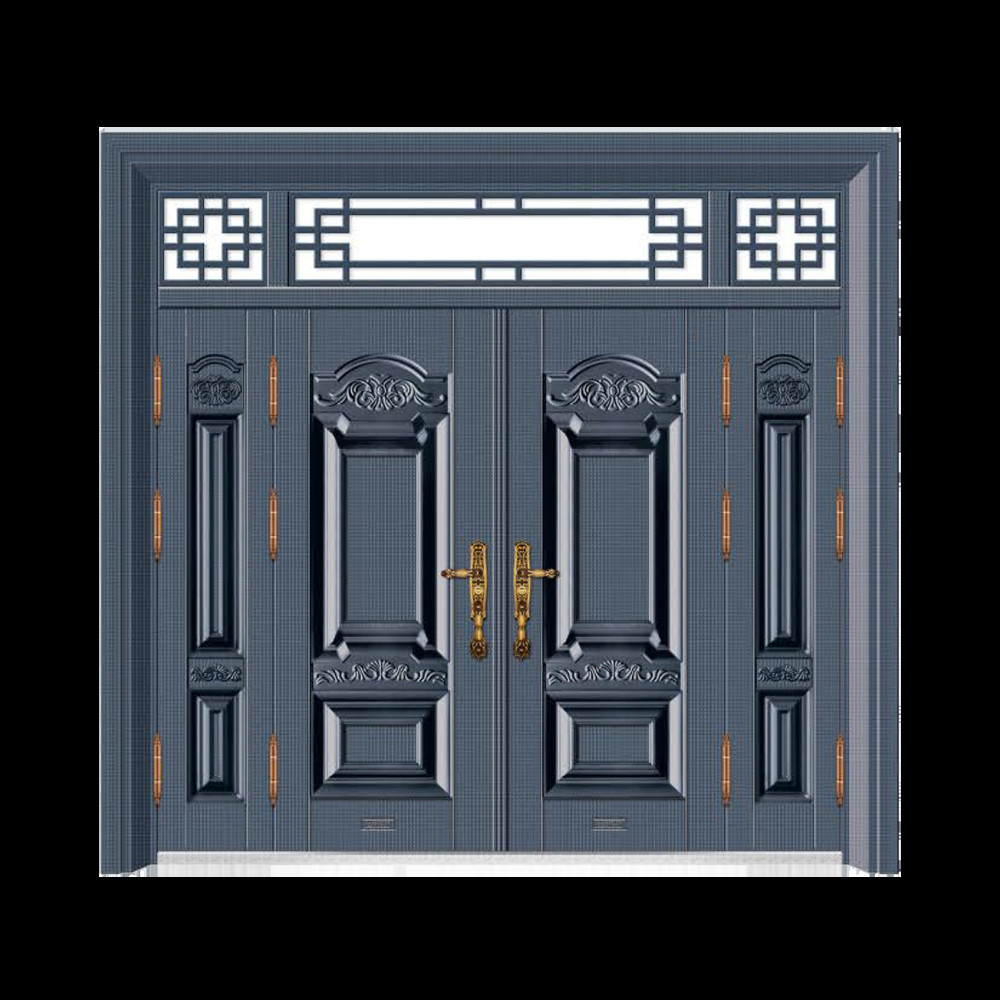 China Suppliers Luxury Front Security Exterior Doors Deep Embossing Double Leaf Panel Entry Front Steel Door for House with Smart Lock