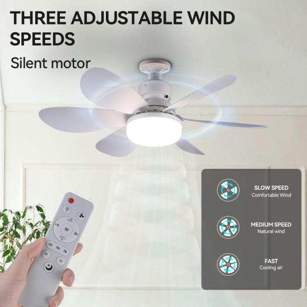 Lumière de ventilateur à LED moderne E27 télécommande 3 couleurs modifiables Vitesse du vent forte 52CM 32W AC85-265V