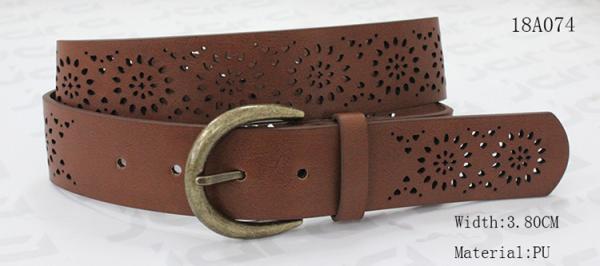 Punching Patterns Womens Fashion Belts With Old Brass Buckle 3.8cm Width