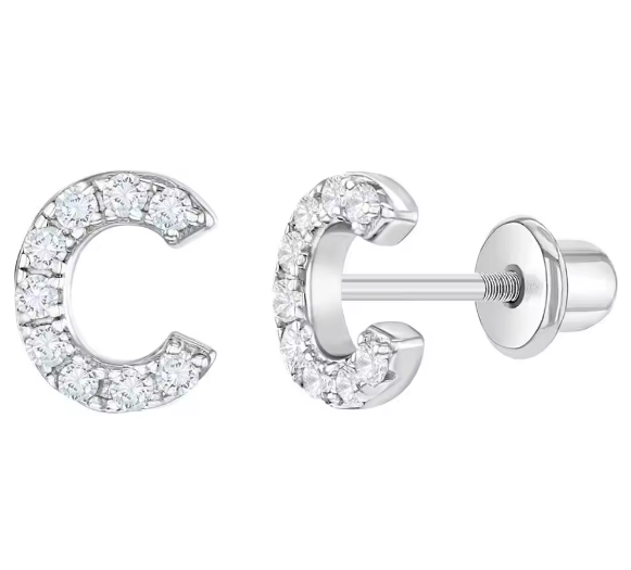 Белые буквенные серьги CZ Micron Pave