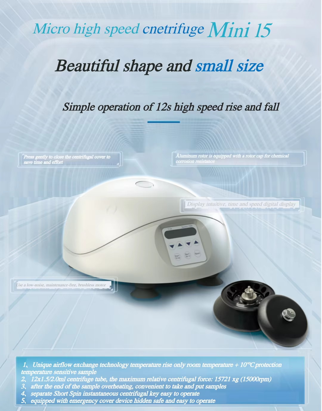 Timing Range 1 min-99min Mini Centrifuge 12 x 2ml Speed Micro Centrifuge 15K RPM for Medical/Lab