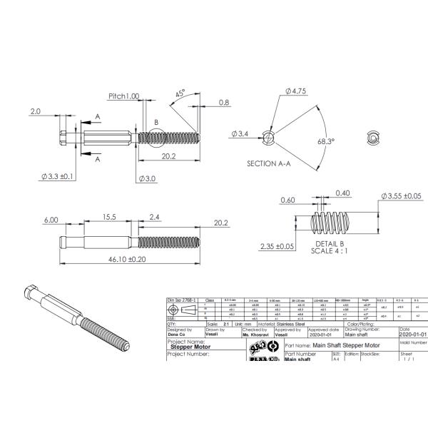Нержавеющая сталь винта вала привода Stepper мотора 304 316 M3.5X46