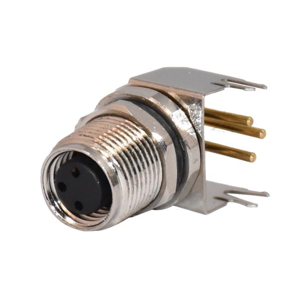 Waterproof Electric M8 Right Angle Connector 3 Pin Male PCB Panel Rear Mount