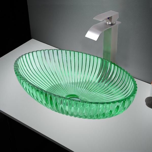 Évier en verre vert transparent de Cabinet de bassins de navire pour la d