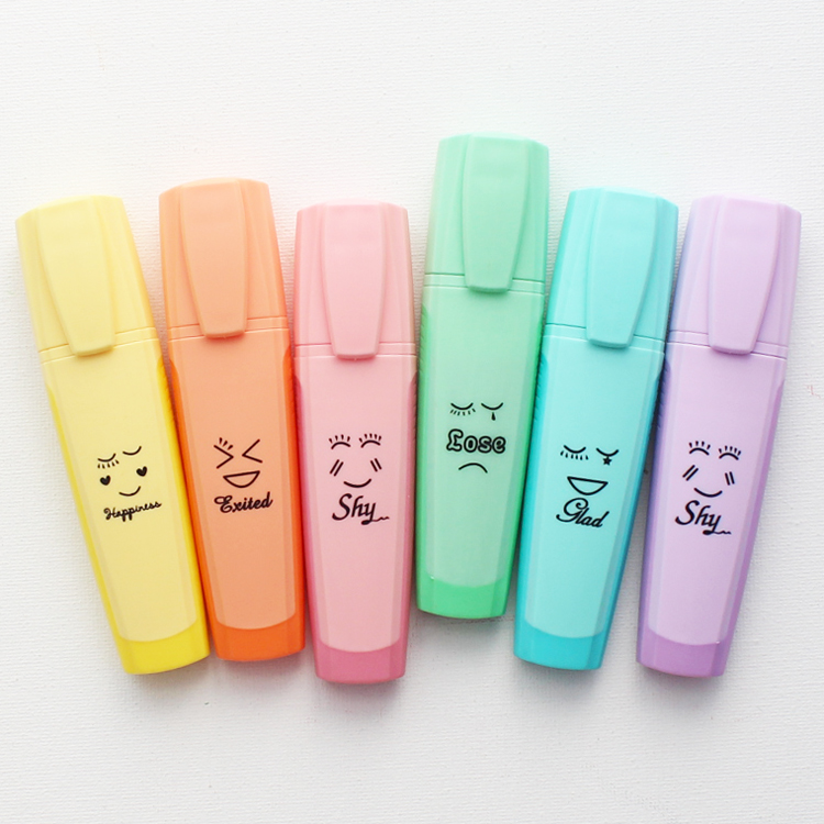 hot sale wholesale candy color 6pcs highlighter pen