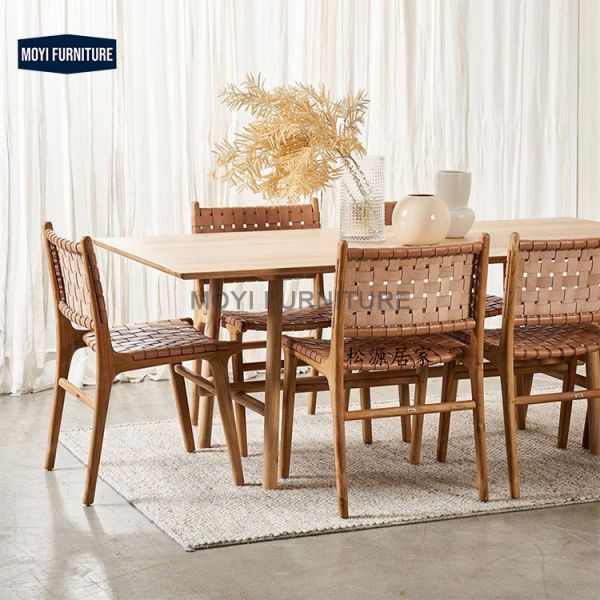 Dining Room Furniture Solid Wood Dining Chair with Upholstery Material Leather Nordic Brown Saddle Seat Restaurant