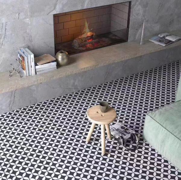 Blanc et noir 200x200mm Carreaux céramiques rustiques pour le salon et carreaux muraux résistants à l'usure pour le balcon