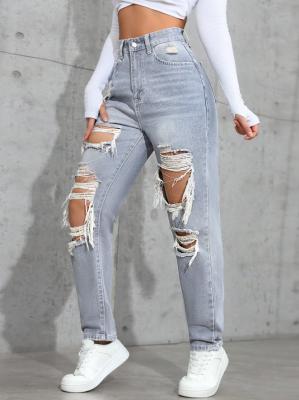 Smoky gray ripped denim pants
