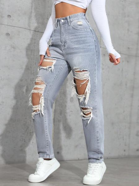 Smoky gray ripped denim pants