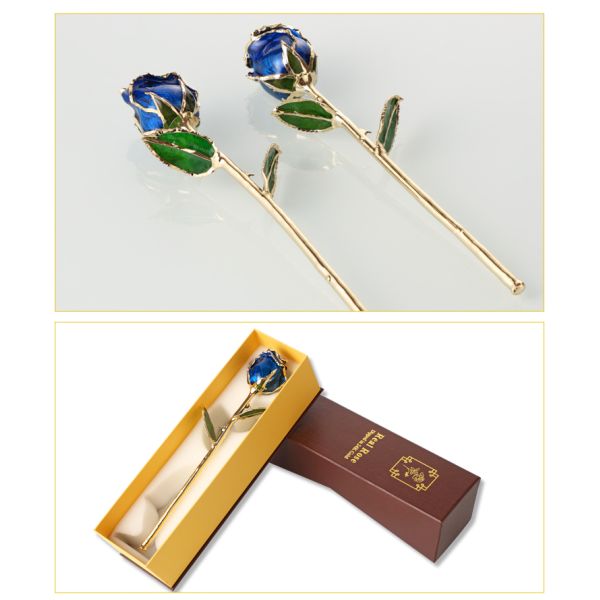 Half-blooming 24k Gold Dipped Handmade Preserved Eternal Fresh Rose with Stem Present for for Valentines Day