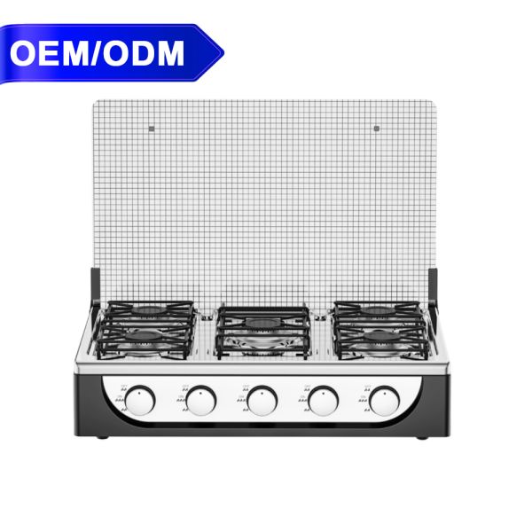 Stainless Steel Glass Top Gas Stove Manufacturer 5 Burner Butane Gas Corrosion Resistant