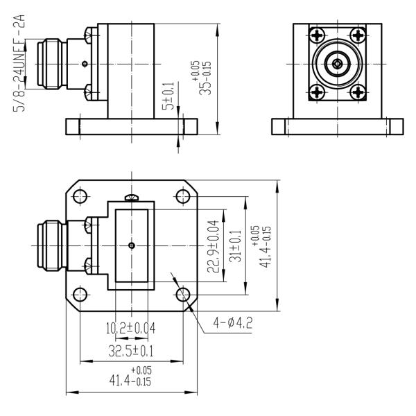 WR90 BJ100 N Женский волновод к коаксному адаптеру 8.2 ГГц - 15 ГГц N/BJ100-KF