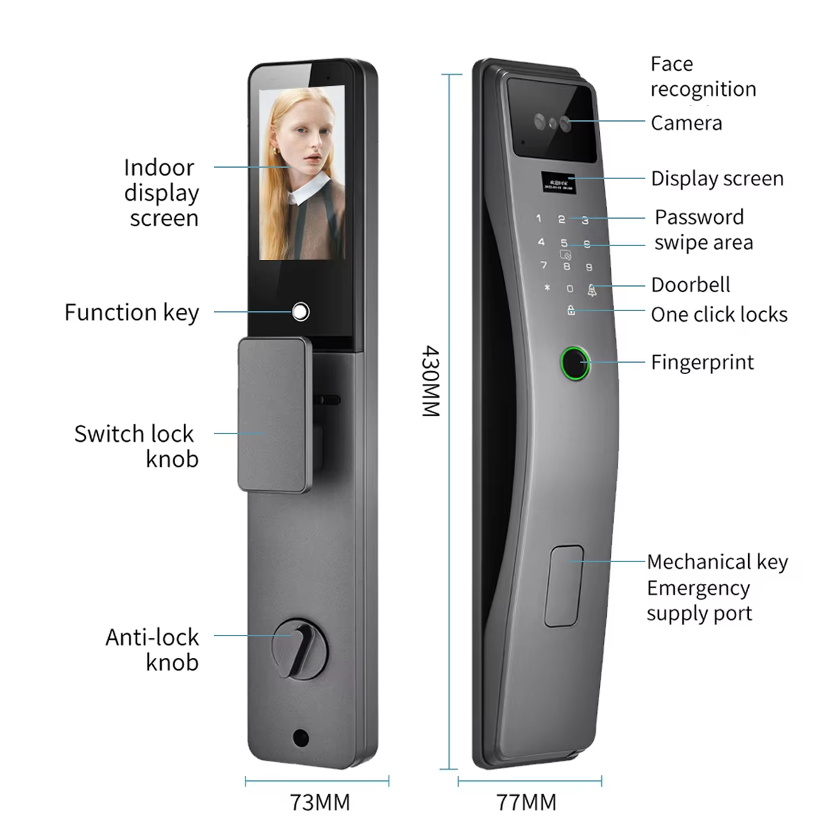 TUYA WIFI for Face 3D Recognition Durable Aluminum Alloy Smart Door Lock Camera Biometric Fingerprint Key Security Fully