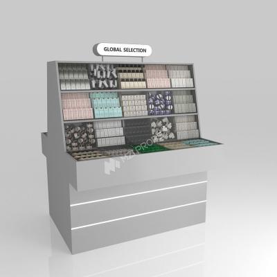 Vente au détail de meubles en bois gris Islande d'échantillon pour économiser de l'espace vitrine de magasin et vitrine d'affichage premium