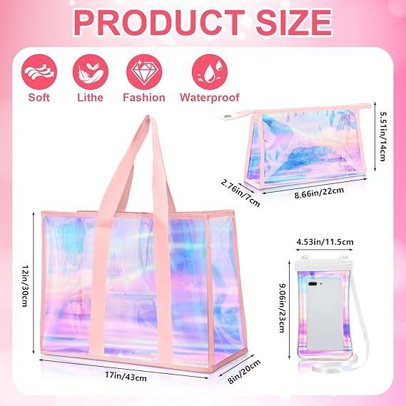 Recycled Recyclable Hot Sale Customized Logo and Size Clear Transparent Holographic PVC Gift Iridescent Tote Bag Hologram TPU Laser Shopping Handle Bag