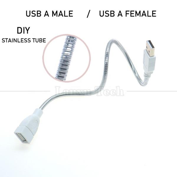 manguera de acero inoxidable de metal flexible de hombre a mujer cable de extensión de adaptador de carga USB para ventilador de luz led