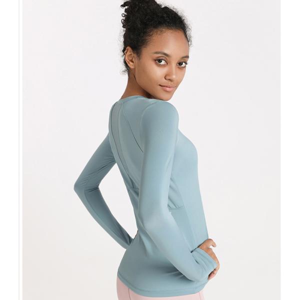 Розовая тонкая пригонка резвится верхняя часть фитнеса длинных женщин футболки рукава Breathable